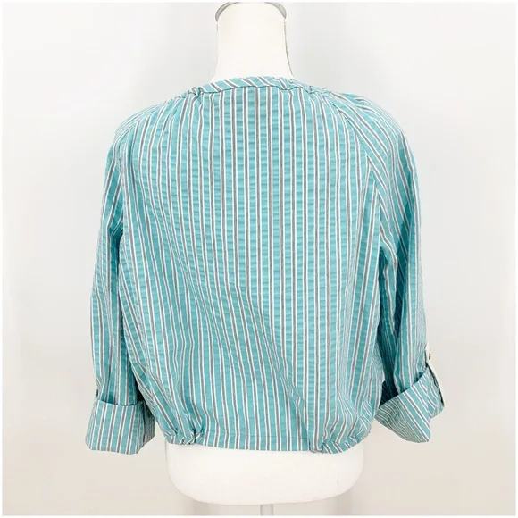 Worth Aqua Striped Seersucker Snap Front Short Jacket Sz M - Picture 3 of 13